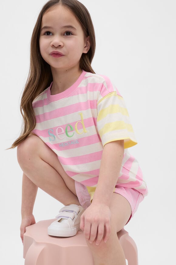 Stripe Colourblock Logo Tee  Candy Pink Stripe Stripe Colourblock Logo Tee  Candy Pink Stripe  hi-res