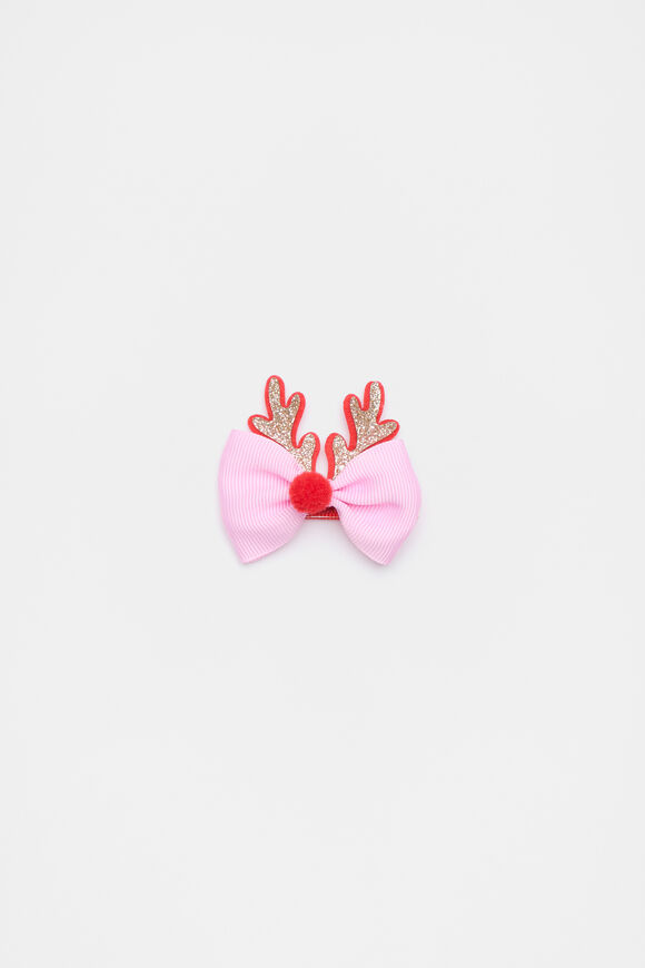 Grosgrain Reindeer Bow Duck Clip  Candy Pink Grosgrain Reindeer Bow Duck Clip  Candy Pink  hi-res