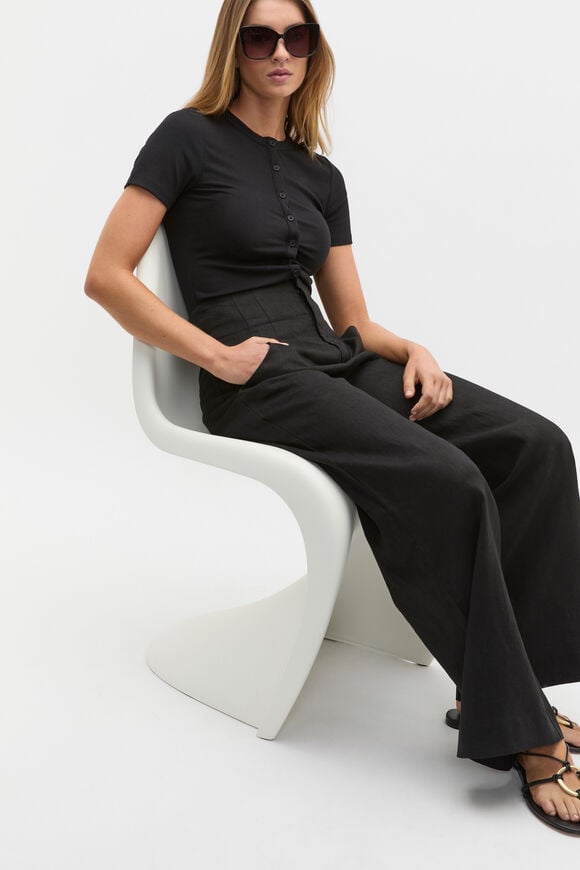 Rib Button Through Top  Black Rib Button Through Top  Black  hi-res