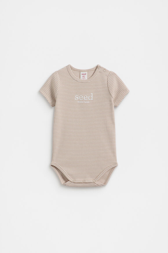 Core Rib Logo Bodysuit  Sand Stripe Core Rib Logo Bodysuit  Sand Stripe  hi-res