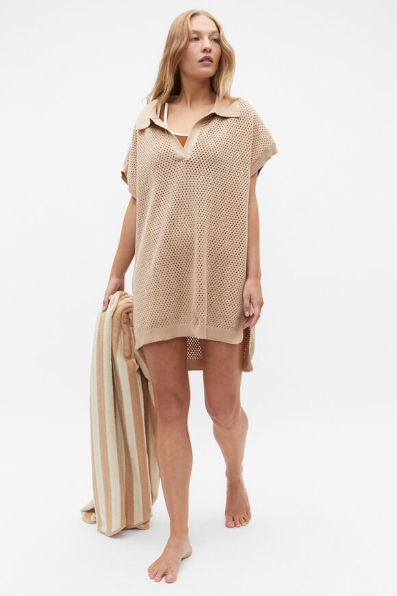 Crochet Knit Poncho  Nougat Crochet Knit Poncho  Nougat  hi-res