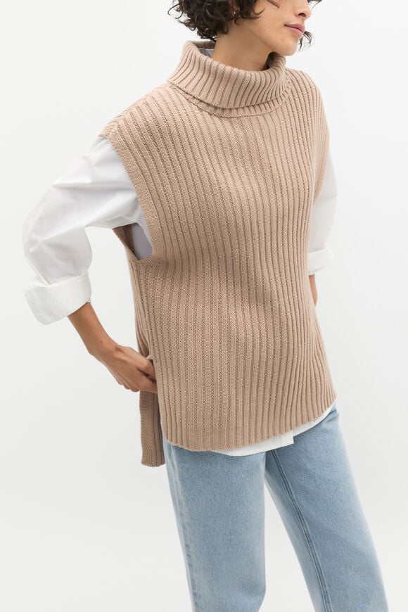 Collar Knit Poncho  Cookie Collar Knit Poncho  Cookie  hi-res