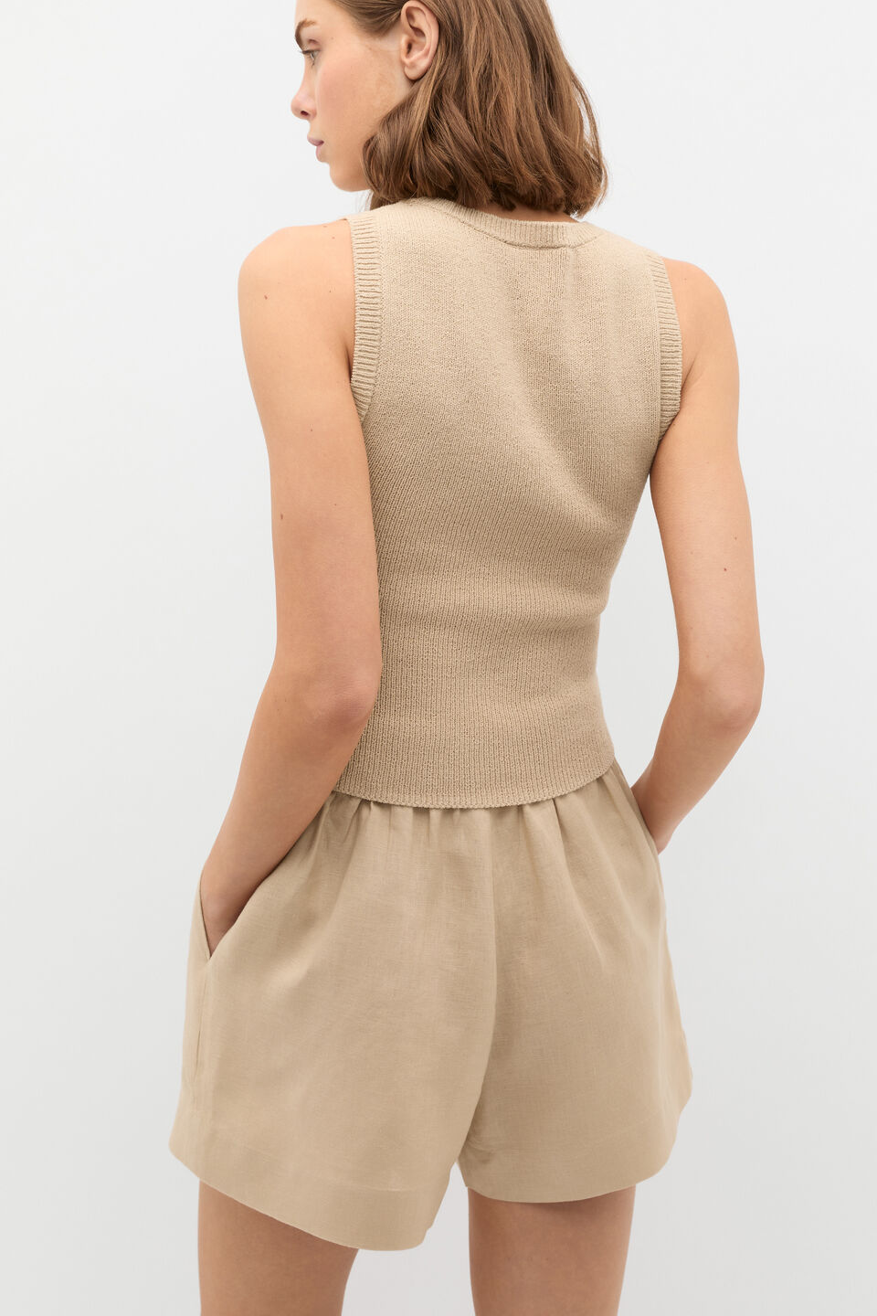 Textured Cotton Knit Top  Iced Latte