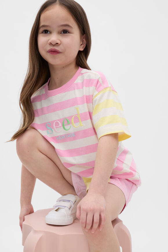 Stripe Colourblock Logo Tee  Candy Pink Stripe Stripe Colourblock Logo Tee  Candy Pink Stripe  hi-res