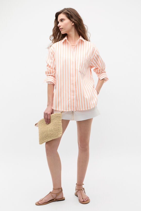 Cotton Stripe Pocket Shirt  Tangerine Stripe Cotton Stripe Pocket Shirt  Tangerine Stripe  hi-res