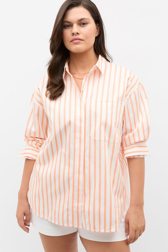 Cotton Stripe Pocket Shirt  Tangerine Stripe Cotton Stripe Pocket Shirt  Tangerine Stripe  hi-res