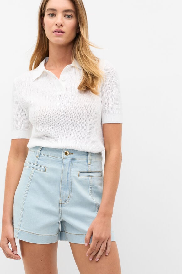 Textured Polo Knit  Whisper White Textured Polo Knit  Whisper White  hi-res