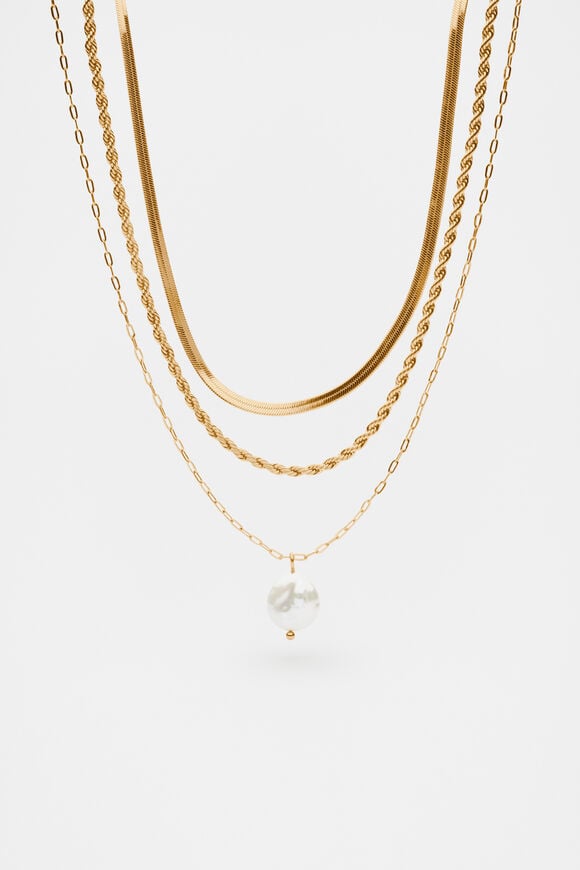 Pearly Layered Necklace  Gold Pearly Layered Necklace  Gold  hi-res