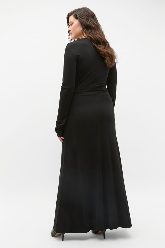 Micro Jersey Ruched Midi Dress  Black  hi-res