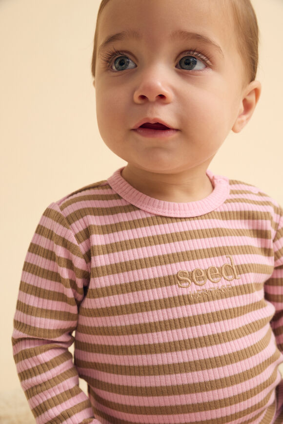 Stripe Logo Bodysuit  Petal Pink Stripe Logo Bodysuit  Petal Pink  hi-res