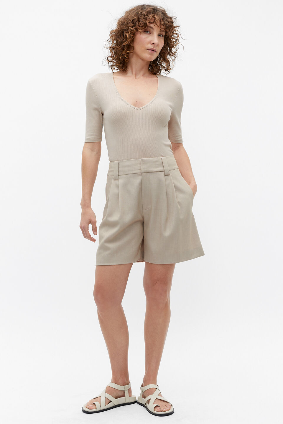 V Neck Half Sleeve Tee  Cool Sand