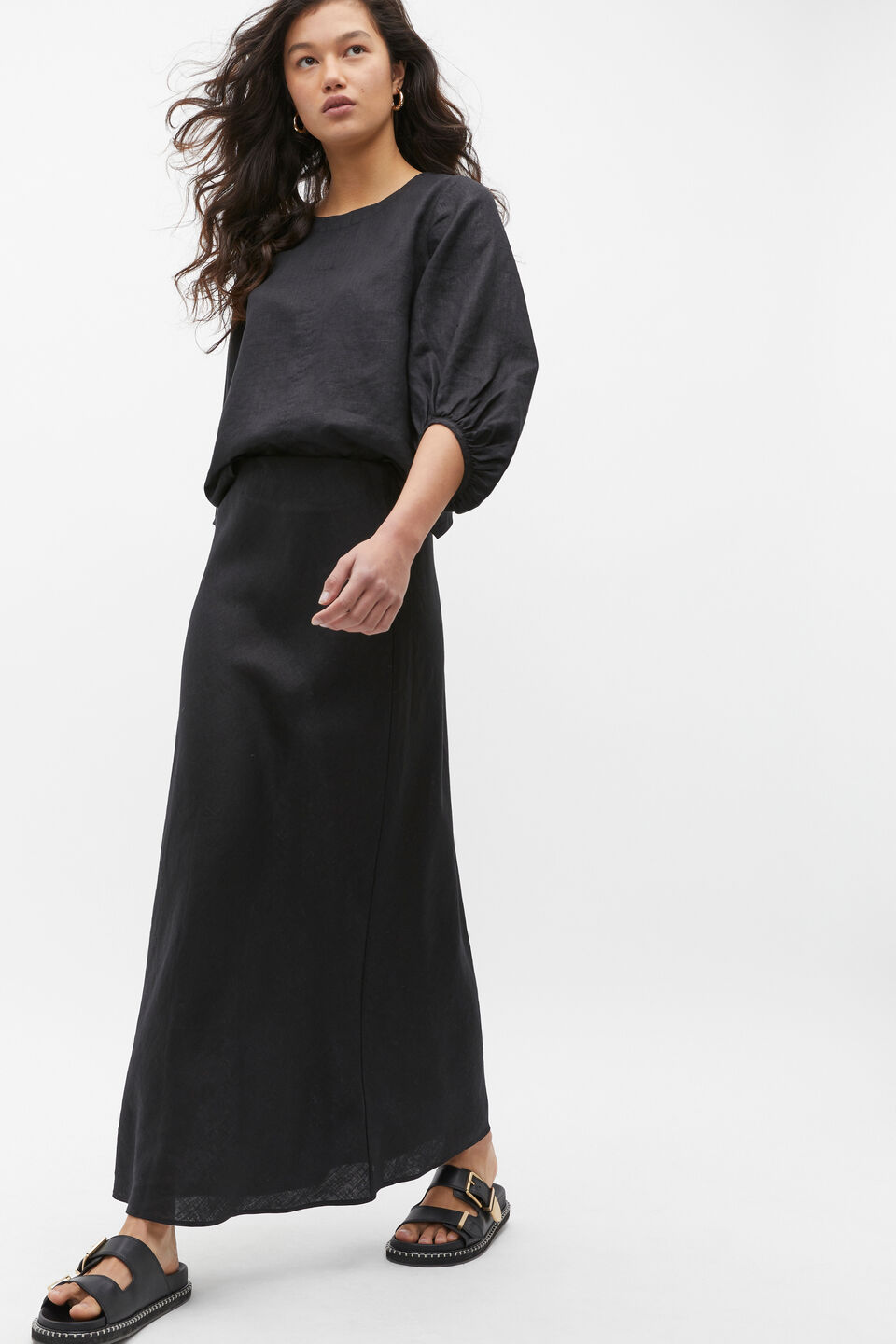 Core Linen Skirt  Black