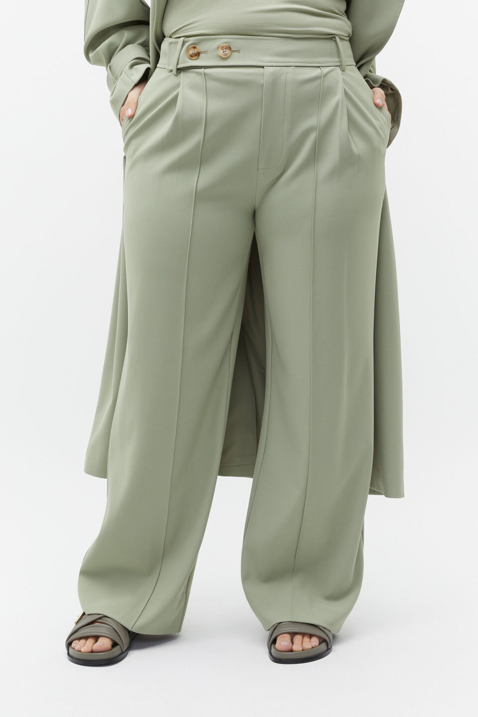 Button Detail Trouser  Pale Olive