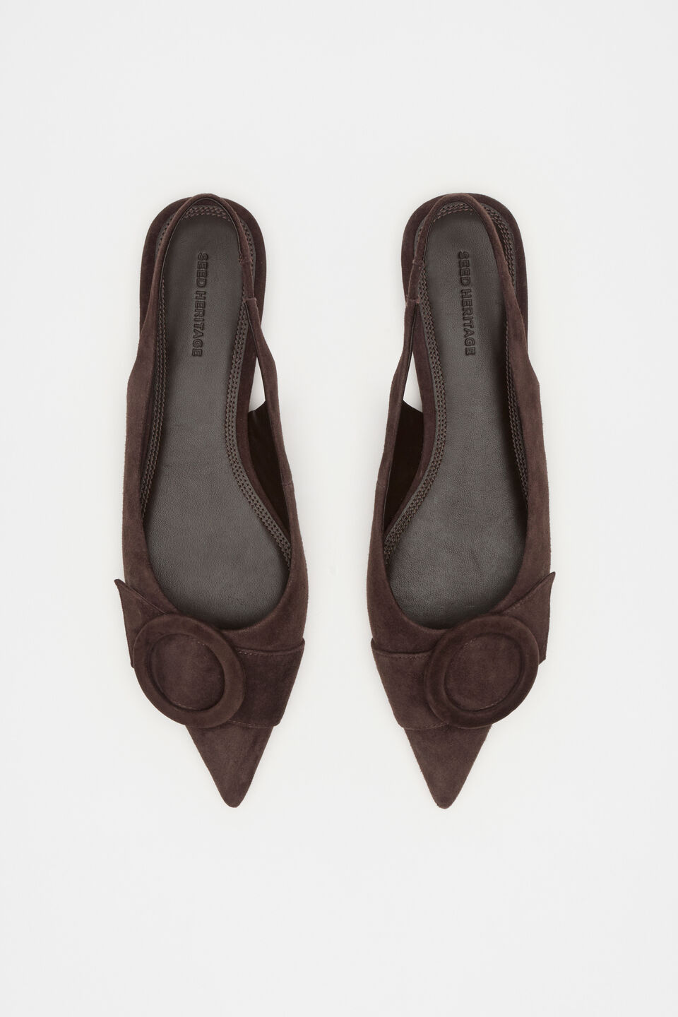 Ren Circle Buckle Slingback  Dark Espresso Suede