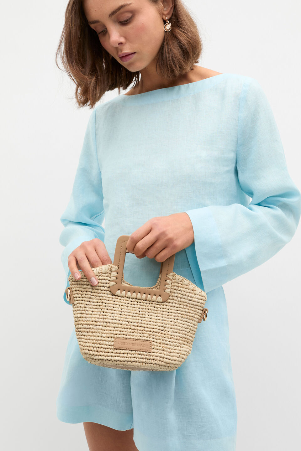 Mini Raffia Crossbody Bag  Caramel