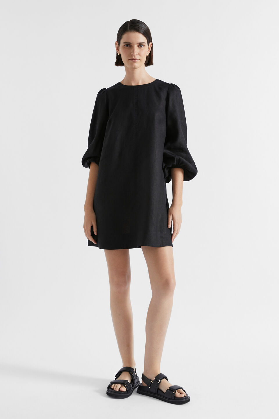 Core Linen Mini Dress  Black