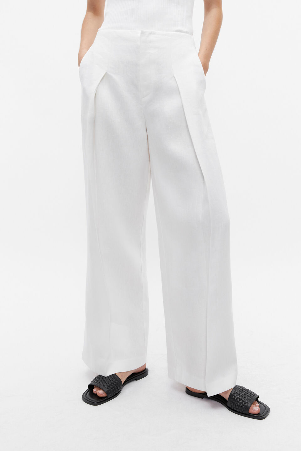 Linen Pleat Front Trouser  Cloud Cream
