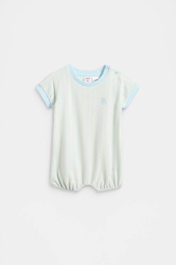 Stripe Terry Romper  Glacier Blue  hi-res