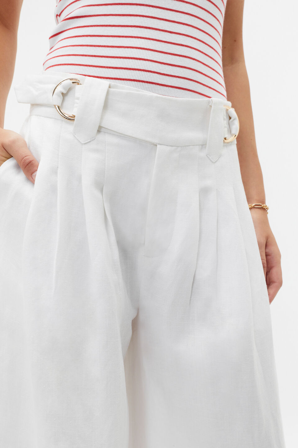 D Ring Pleat Pant  Whisper White