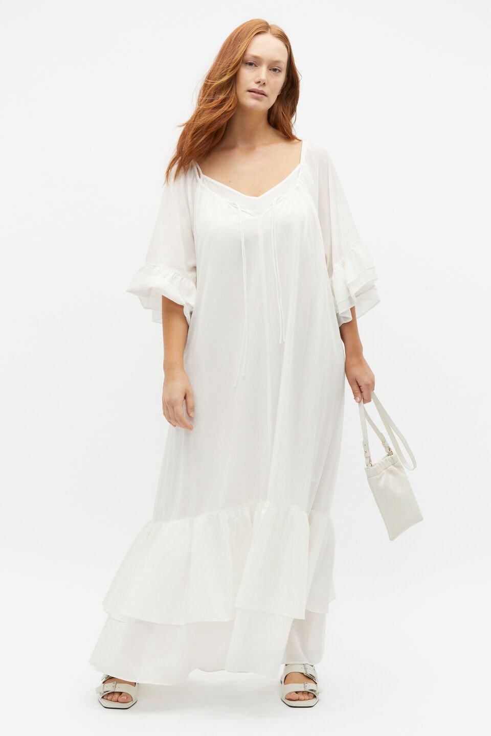 Voile Ruffle Midi Dress  Cloud Cream