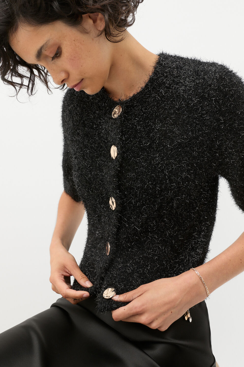 Lurex Tinsel Crop Cardi  Black