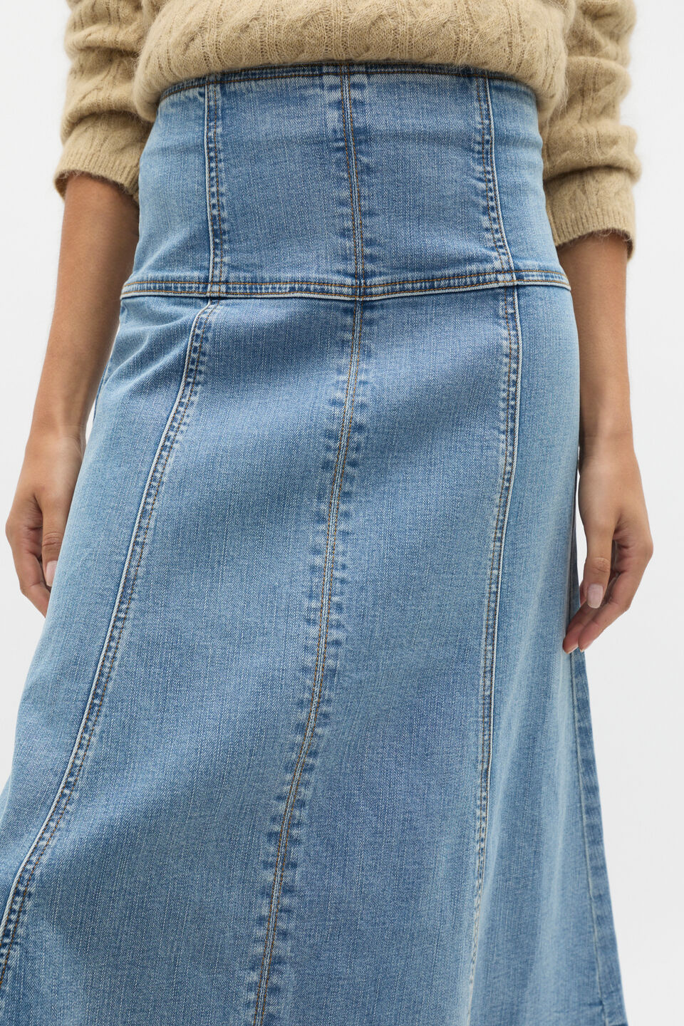 Denim Fit Flare Skirt  Ice Blue Wash