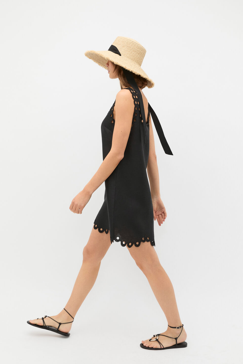 Wide Brim Tie Detail Hat  Black