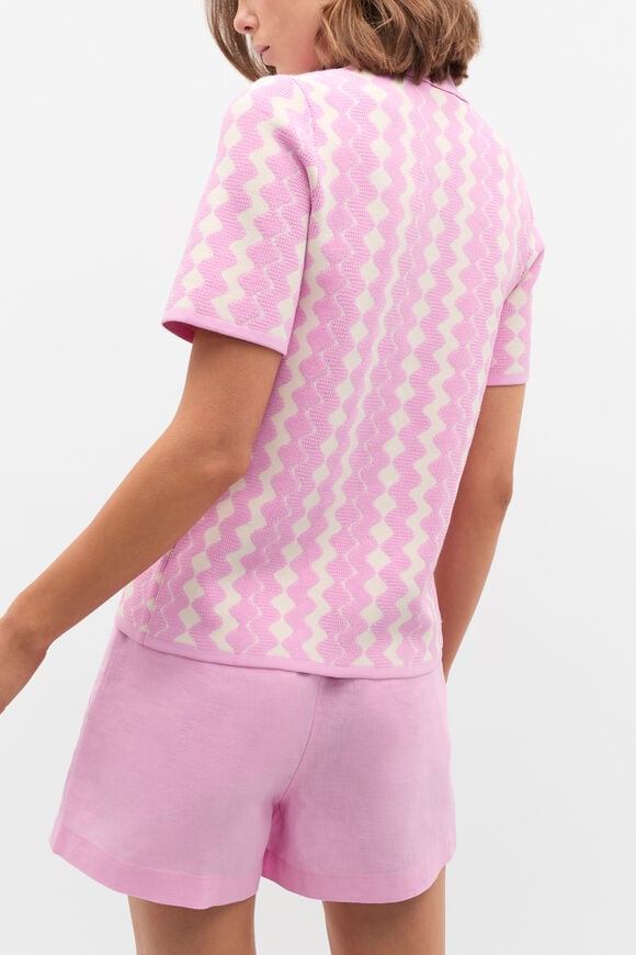 Jacquard Knit Polo Top  Fairy Floss  hi-res