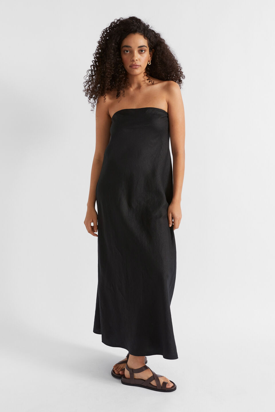 Core Linen Strapless Maxi Dress  Black