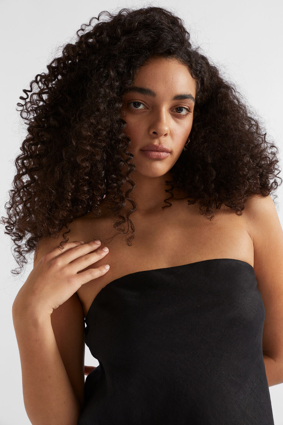 Core Linen Strapless Maxi Dress  Black