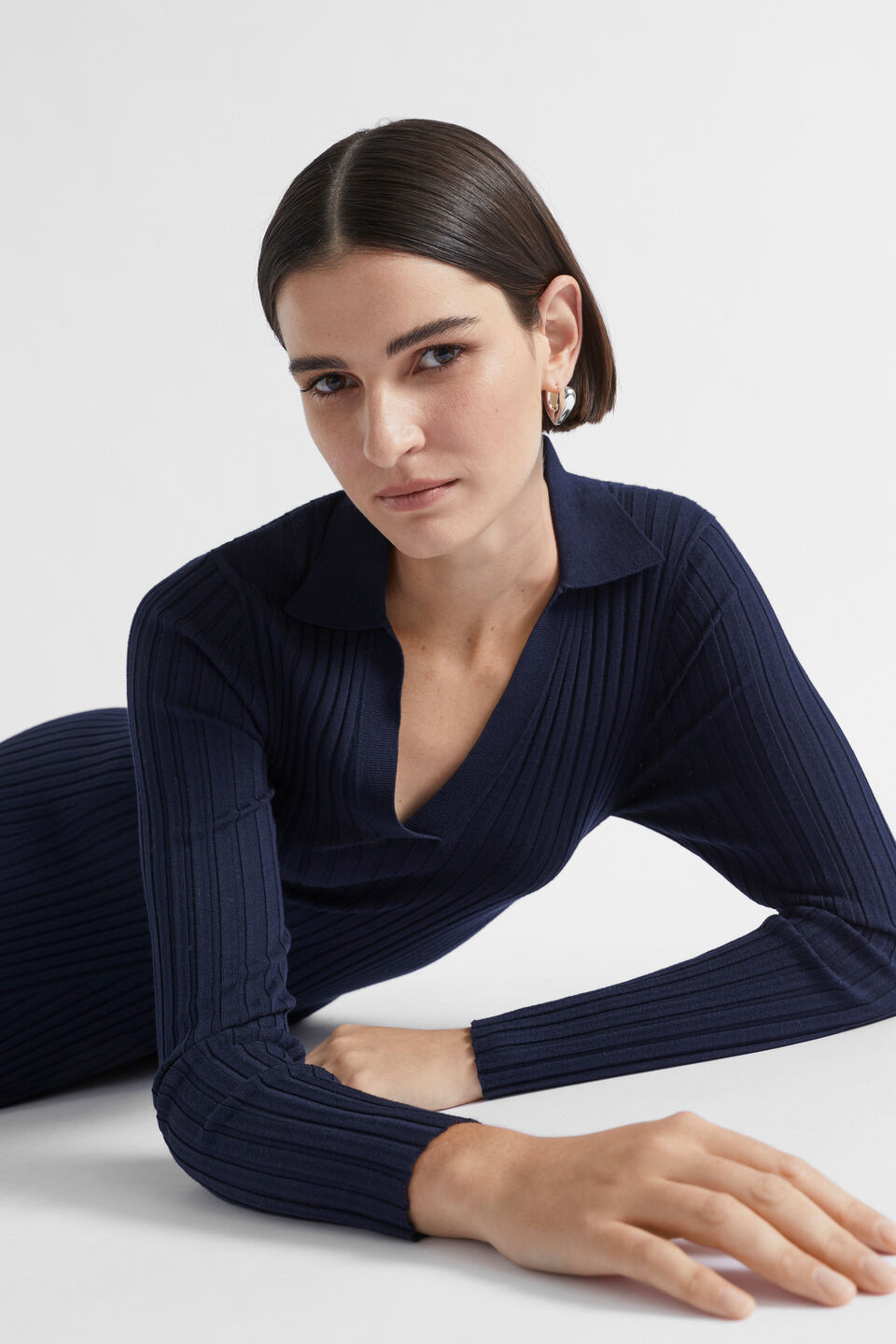 Rib Knit Polo Dress  Midnight Sky