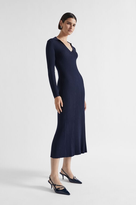 Rib Knit Polo Dress  Midnight Sky  hi-res