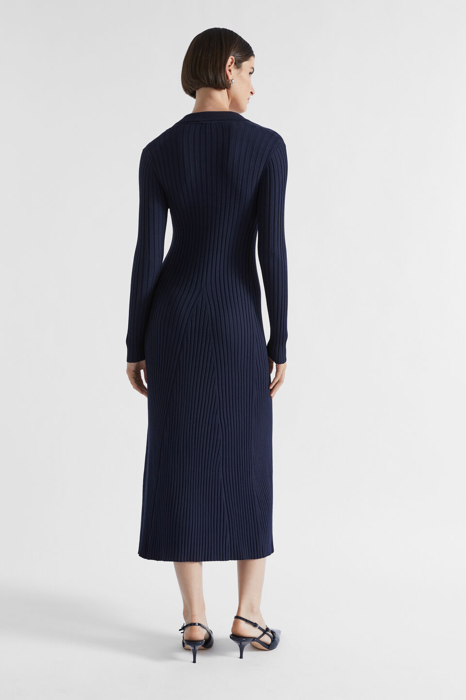 Rib Knit Polo Dress  Midnight Sky