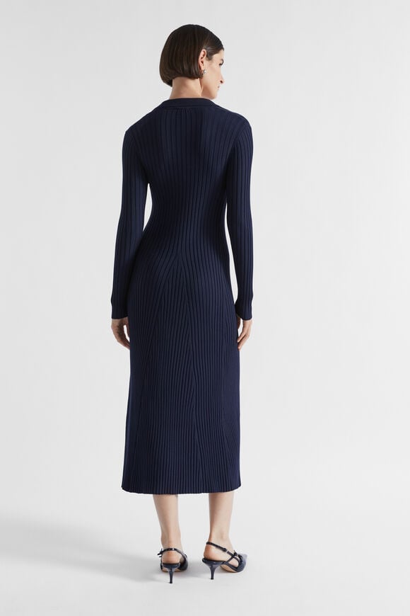 Rib Knit Polo Dress  Midnight Sky  hi-res