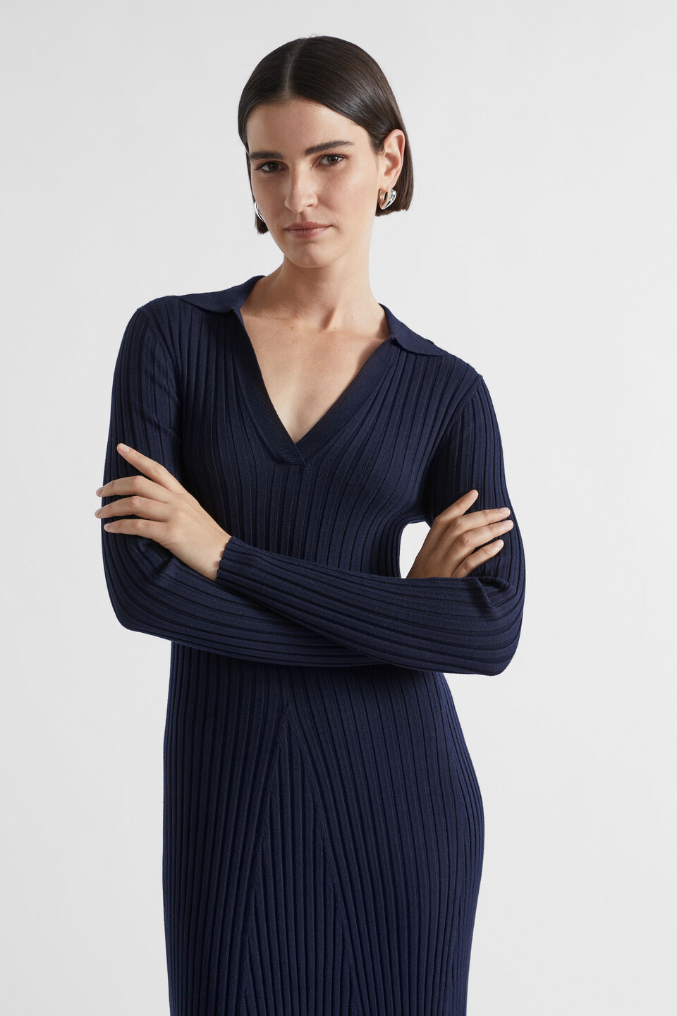 Rib Knit Polo Dress  Midnight Sky