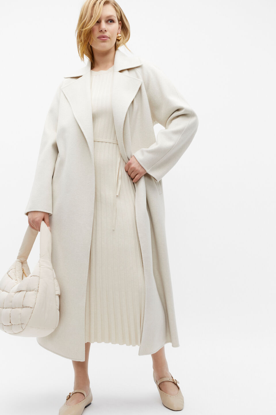 Pleated Knit Midi Dress  Vanilla Cream Marle