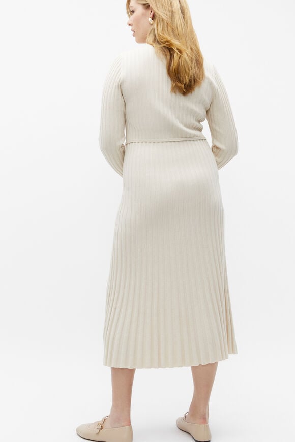 Pleated Knit Midi Dress  Vanilla Cream Marle  hi-res