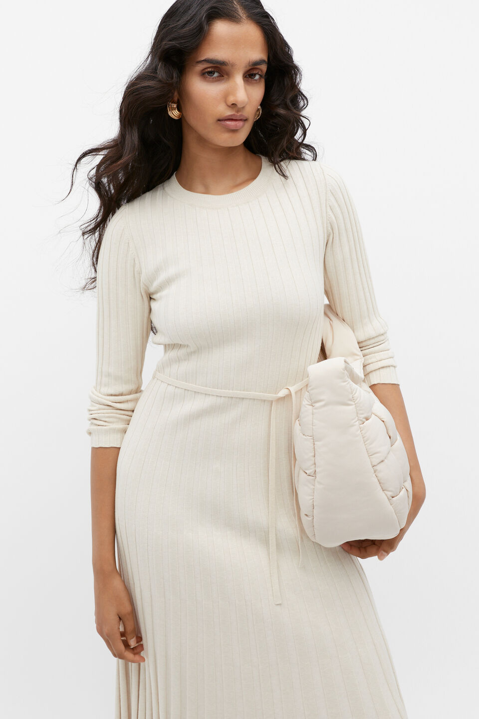 Pleated Knit Midi Dress  Vanilla Cream Marle