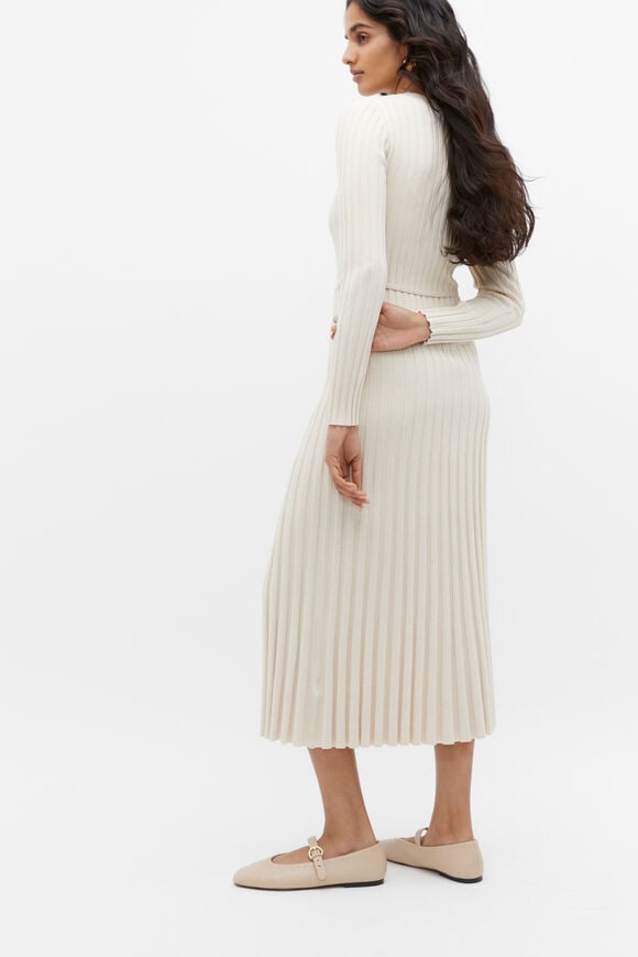 Pleated Knit Midi Dress  Vanilla Cream Marle  hi-res