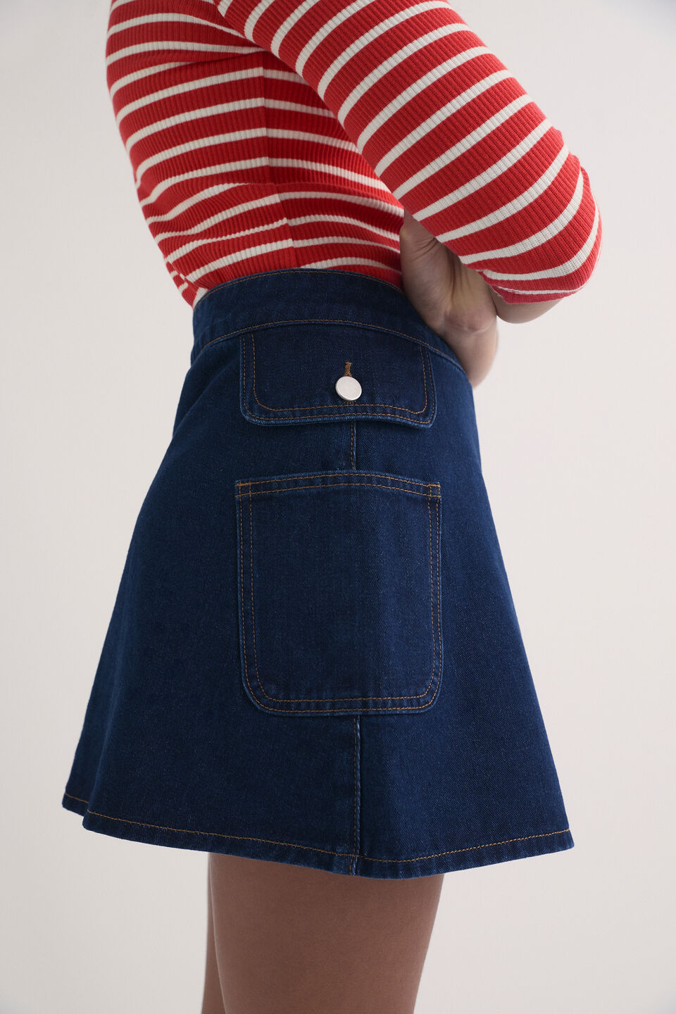 Cargo Denim Skirt  Rinse Wash
