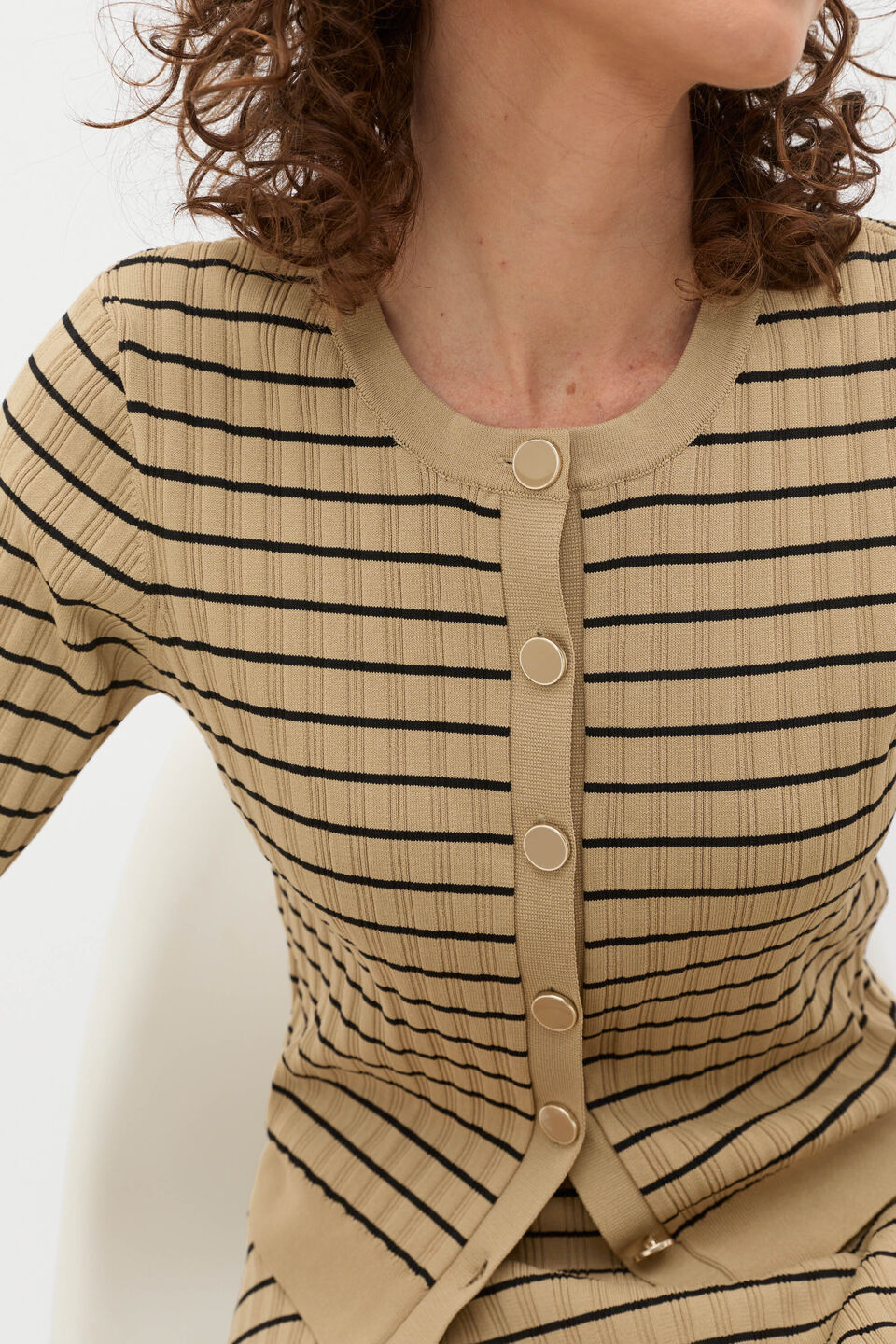 Stripe Rib Knit Short Sleeve Cardigan  Rye Stripe