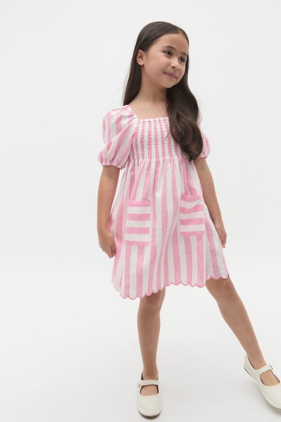 Stripe Scallop Dress  Candy Pink  hi-res