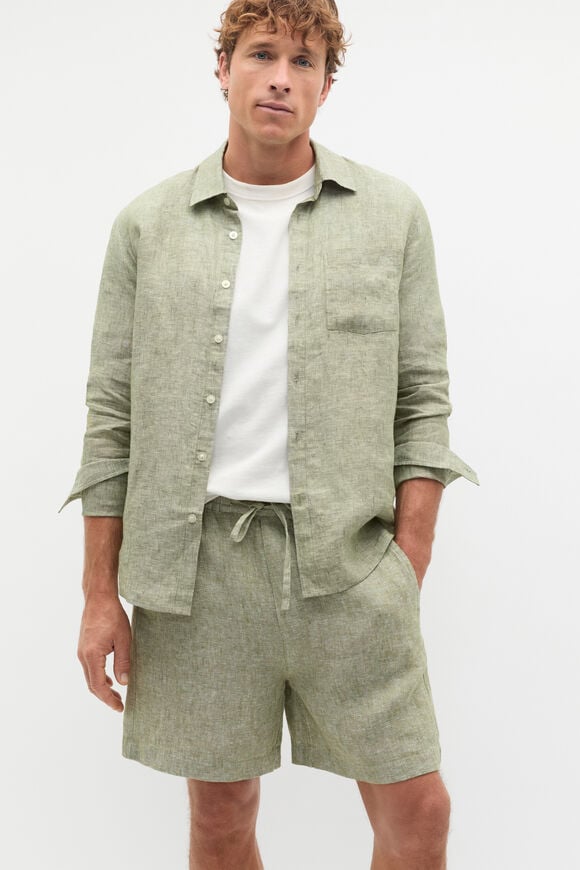 Linen Pullon Short  Green Apple  hi-res