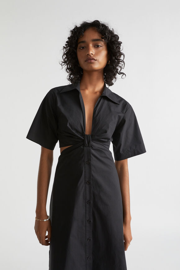 Knot Front Poplin Shirt Dress  Black  hi-res