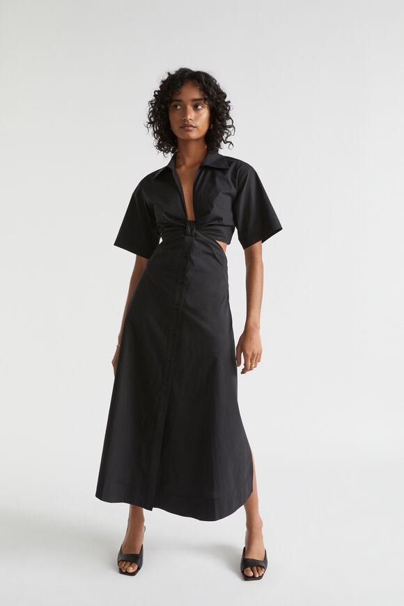 Knot Front Poplin Shirt Dress  Black  hi-res