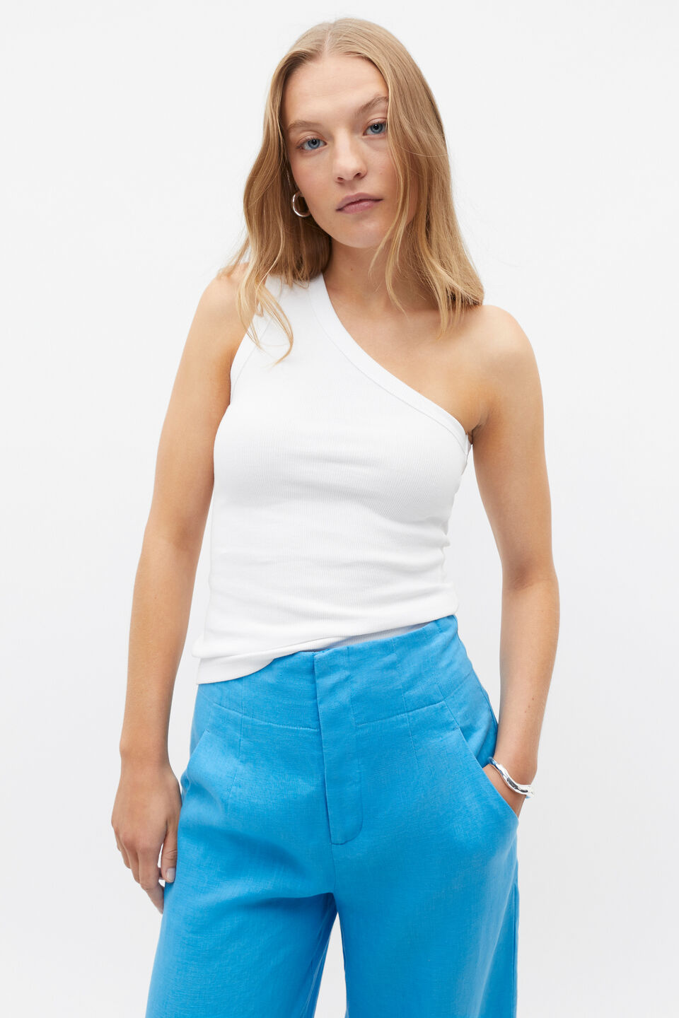 One Shoulder Tank  Whisper White