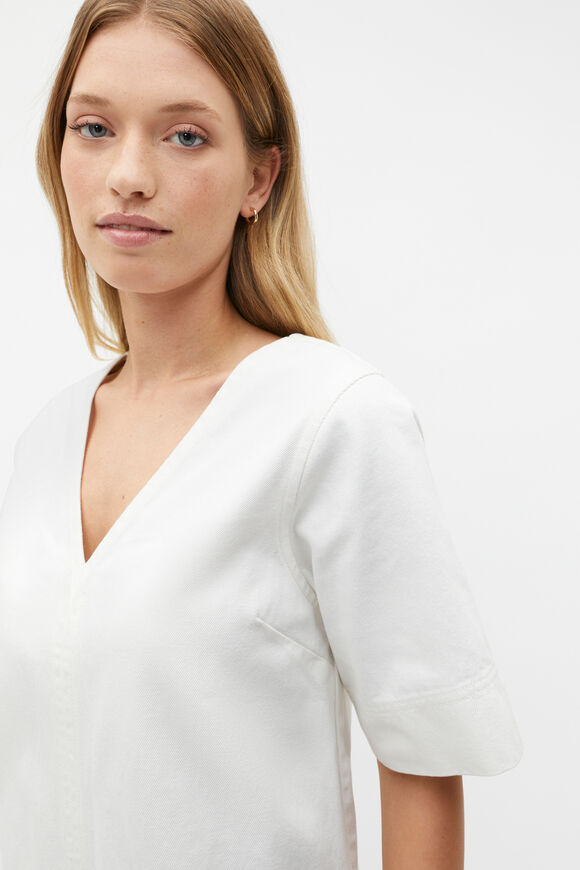 Denim V Neck Mini Dress  Cloud Cream  hi-res