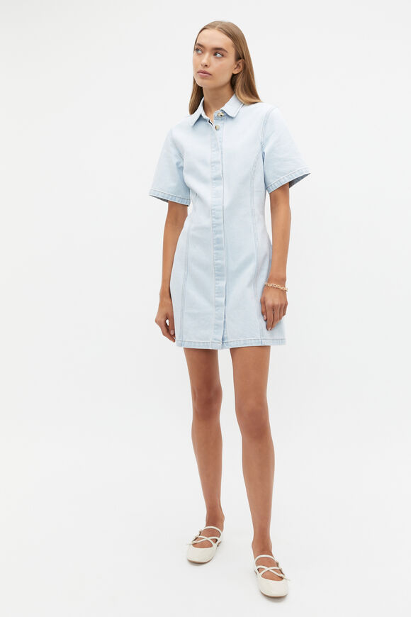 Denim Collar Mini Dress  Stone Blue Wash  hi-res