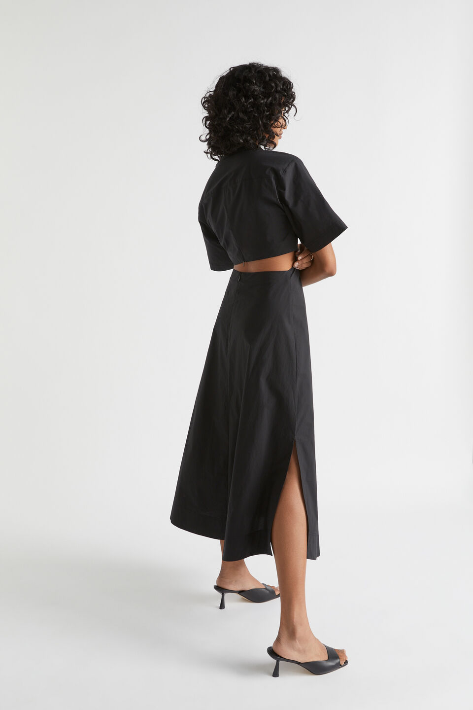 Knot Front Poplin Shirt Dress  Black