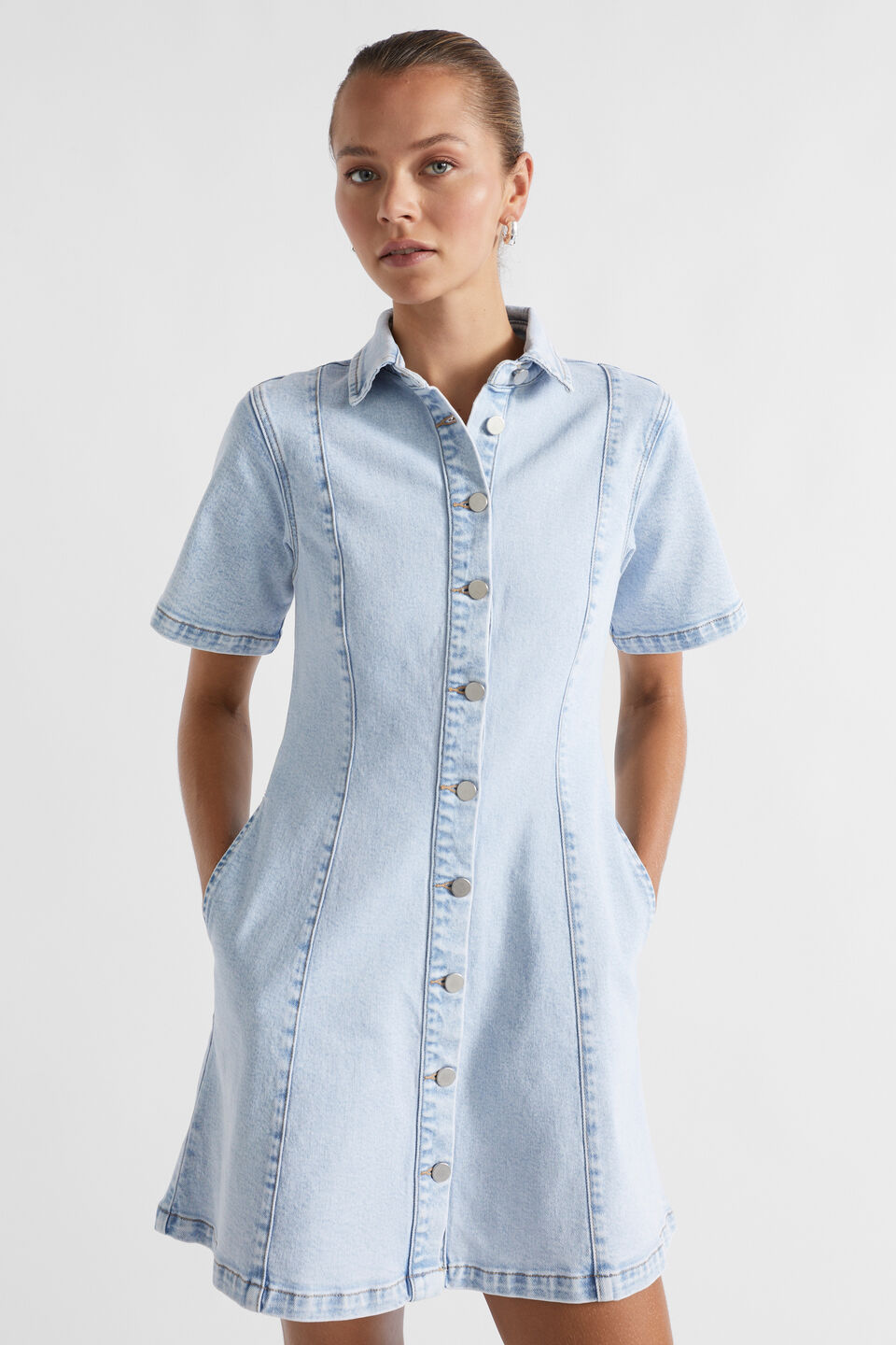 Denim Button Through Dress  Glacier Denim